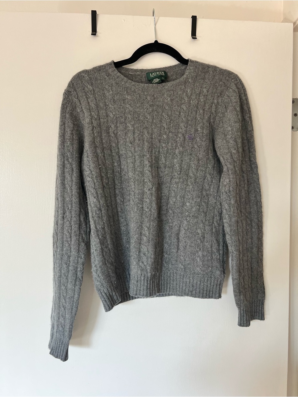Ralph Lauren Gray Cable-Knit Crewneck Sweater